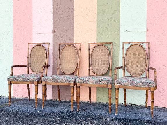 Set of Four Faux Bamboo and Cane Dining Chairs