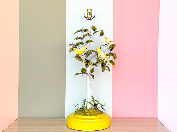 Italian Yellow Bird Tole Lamp