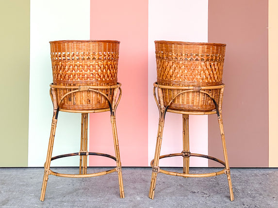Pair of Rattan Plant Stands