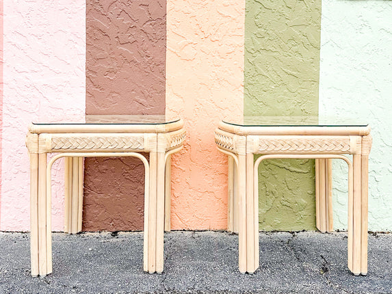 Pair of Braided Rattan Side Tables