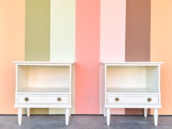 Pair of Palm Beach Chic Faux Bamboo Nightstands
