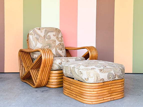 Frankl Style Pretzel Rattan Chair and Ottoman