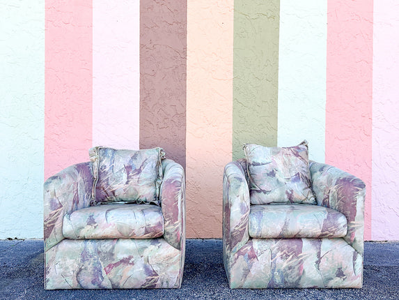 Pair of Totally 80s Upholstered Barrel Chairs