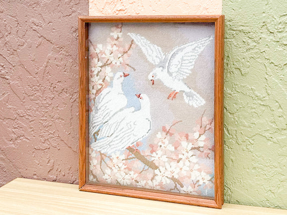 Framed Three Dove Needlepoint Art