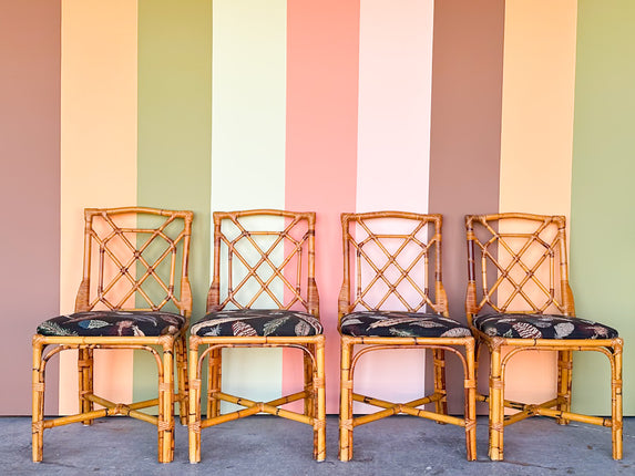 Set of Four Fretwork Rattan Dining Chairs