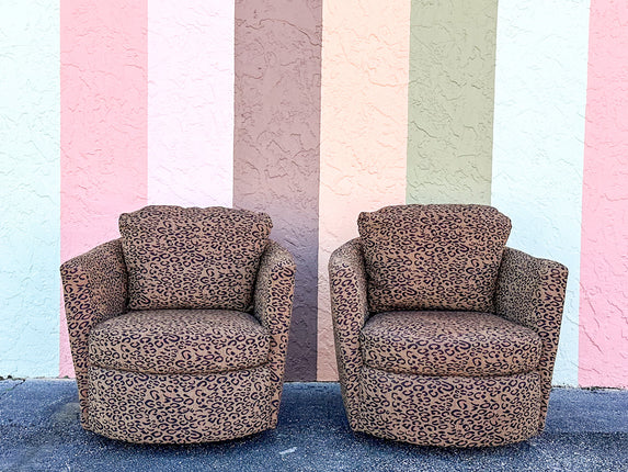 Pair of Fierce Leopard Print Swivel Chairs