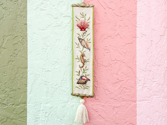 Coastal Needlepoint and Brass Wall Hanging