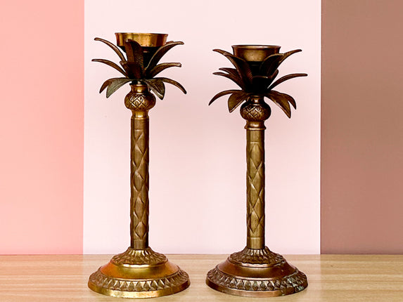 Pair of Brass Palm Tree Candlesticks