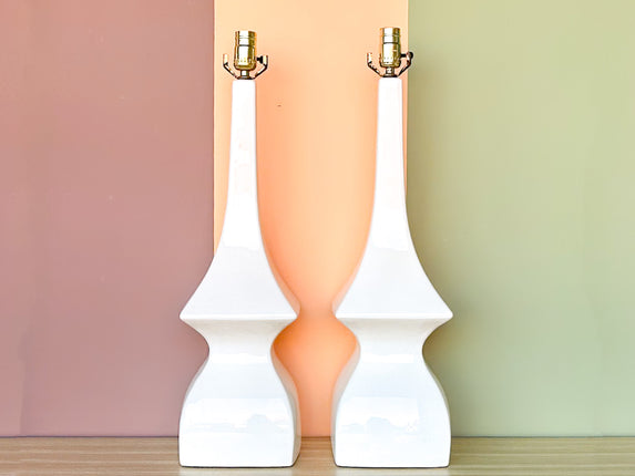Pair of MCM Ceramic Pagoda Lamps