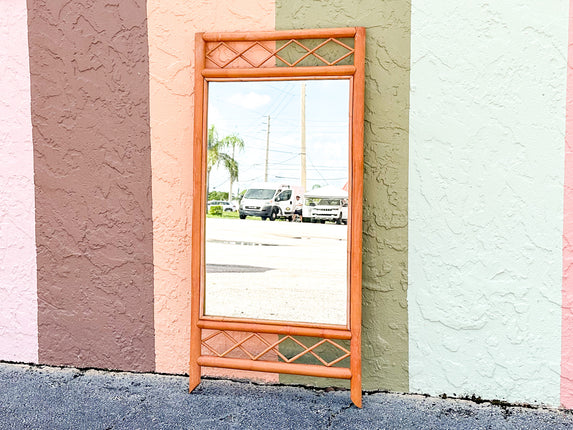 Diamond Pattern Rattan Mirror