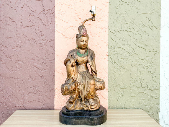 Warehouse Wednesday: Large Wood Carved Buddha Lamp