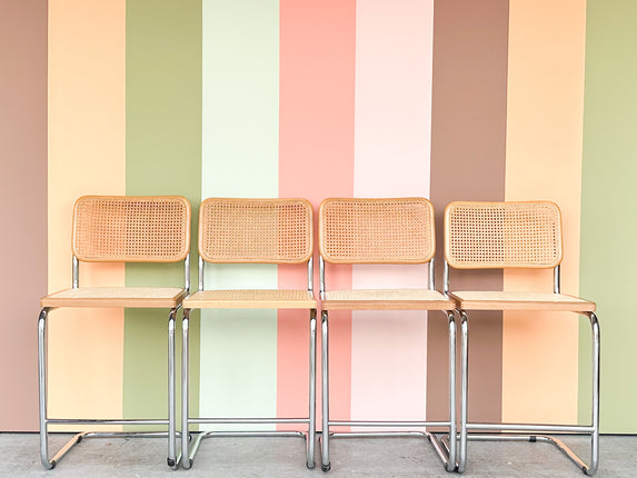 Set of Four Cane Cantilever Bar Stools