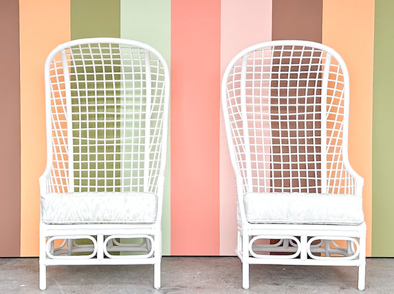 Pair of Fab Hooded Rattan Chairs