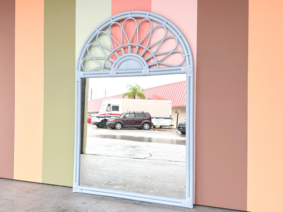 Newly Painted Coastal Style Rattan Sunburst Mirror