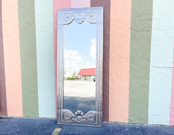 Silver Pressed Metal Statement Mirror