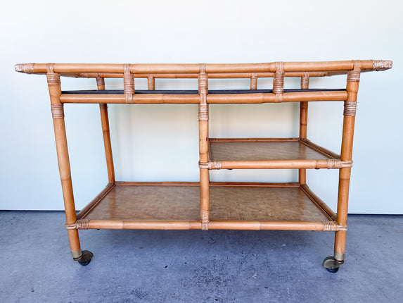 John Wisner for Ficks Reed Rattan Tile Top Cart
