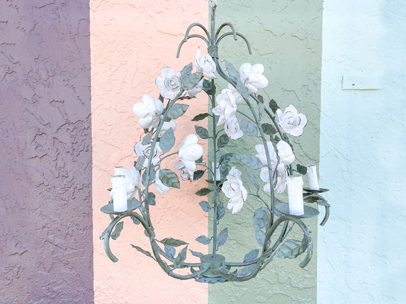 White Flower Porcelain Tole Chandelier