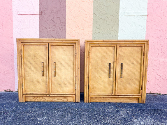 Pair of Oversized Natural Faux Bamboo Nightstands