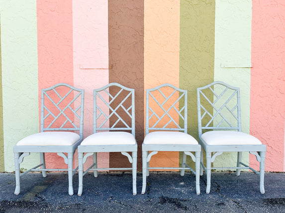 Set of Four Baby Blue Chippendale Chairs