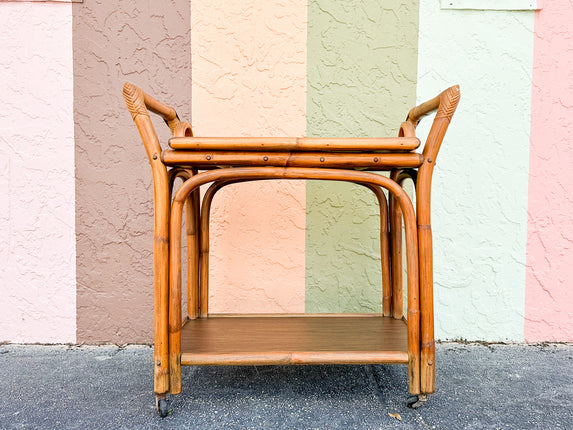 Old Florida Rattan Bar Cart with Removeable Tray