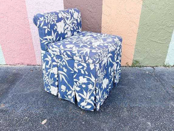 Sweet Blue and White Upholstered Vanity Chair