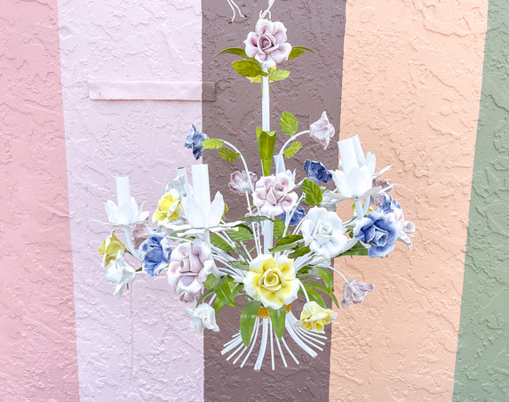 Colorful Porcelain Rose Tole Chandelier