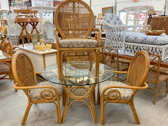 Set of Four Balloon Back Rattan Chairs and Table