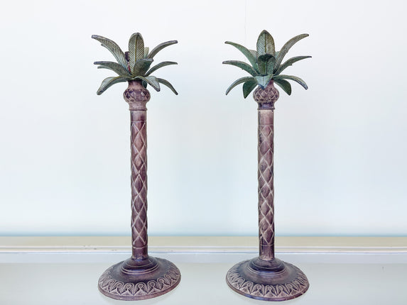 Pair of Brass Palm Tree Candlesticks
