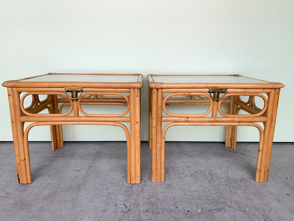 Pair of Coastal Rattan End Tables