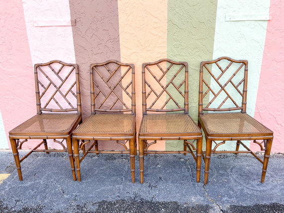 Set of Four Faux Bamboo Chippendale Side Chairs