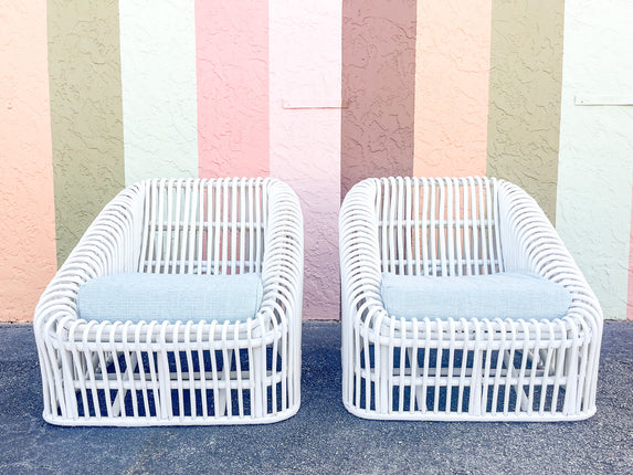 Pair of Fab Painted Henry Olko Style Lounge Chairs