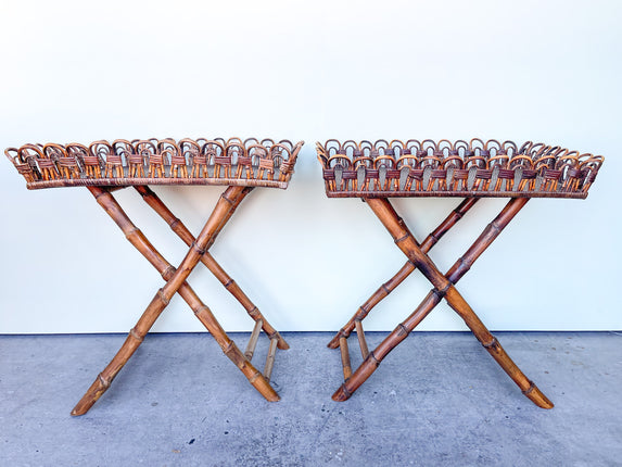 Pair of Island Whimsy Rattan Side Tables