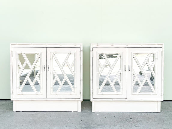 Pair of Faux Bamboo Mirrored Chippendale Nightstands