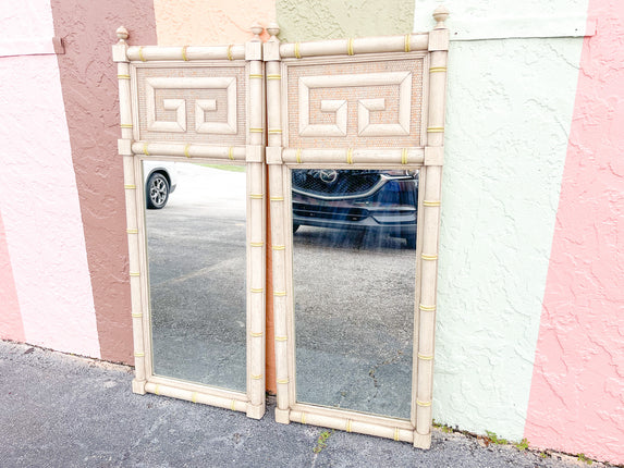 Pair of Greek Key Faux Bamboo Mirrors