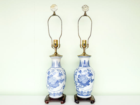 Pair of Blue and White Chinoiserie Lamps
