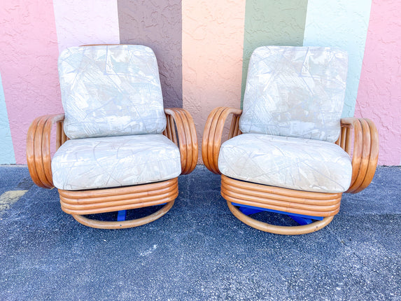 Pair of Rattan Swivel Lounge Chairs