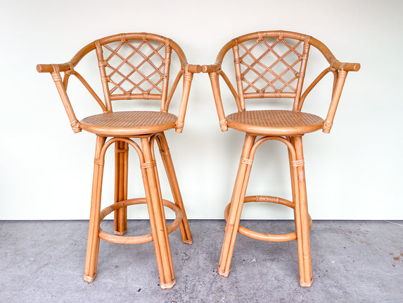 Pair of Rattan and Cane Bar Stools