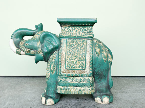Trunks Up Teal Elephant Garden Seat