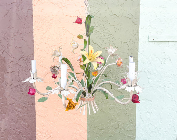 Colorful Floral Tole Chandelier