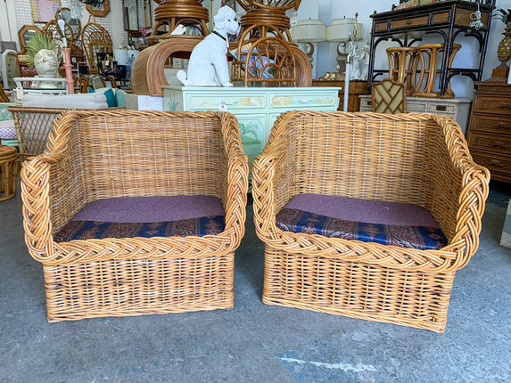 Pair of Wicker Works Rattan Lounge Chairs