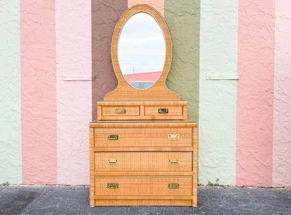 Wicker Chic Natural Chest with Mirror