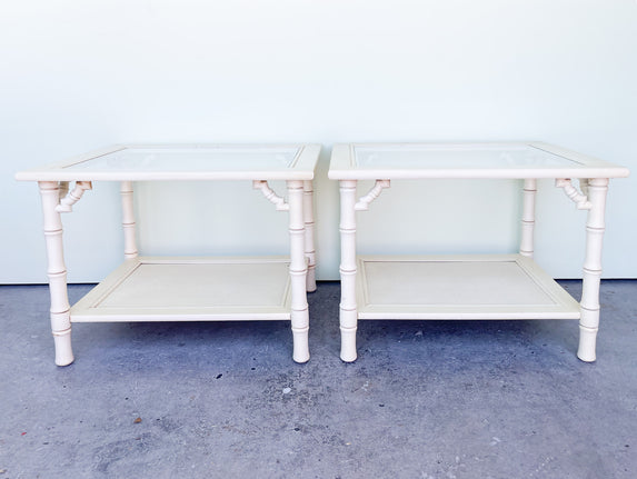 Pair of Faux Bamboo Fretwork Side Tables