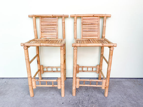 Pair of Tiki Chic Bamboo Stools