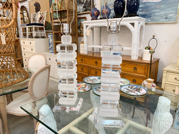 Pair of Lucite Hollywood Regency Lamps