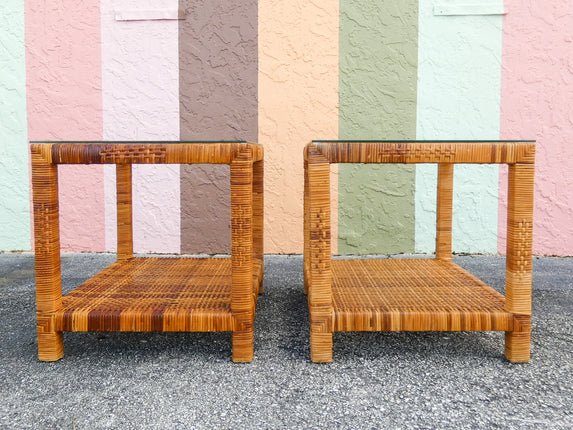 Pair of Rattan Wrapped Side Tables