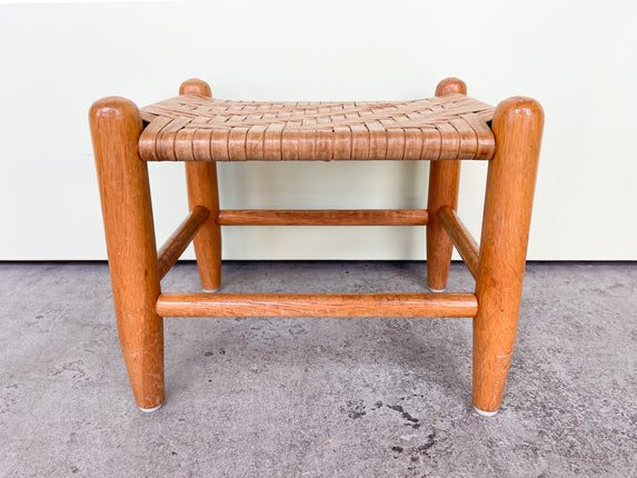 Petite Leather and Rattan Foot Stool
