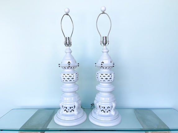Pair of Large Pierced Ceramic Lamps