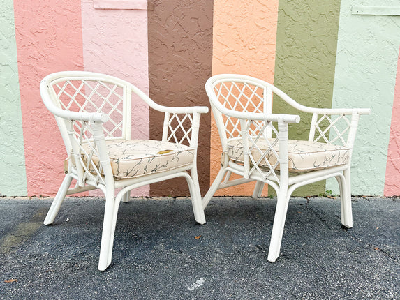 Pair of Rattan Lattice Love Chairs