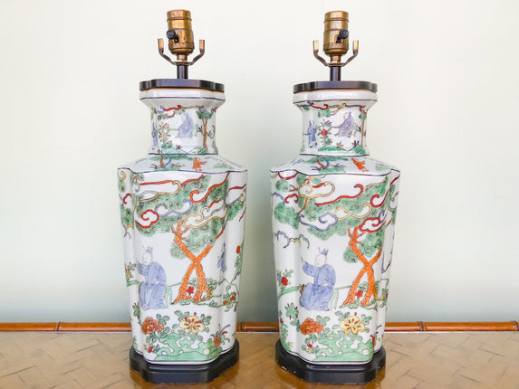 Pair of Colorful Chinoiserie Lamps