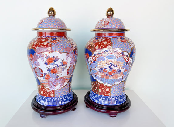Pair of Cinnamon and Blue Ginger Jars